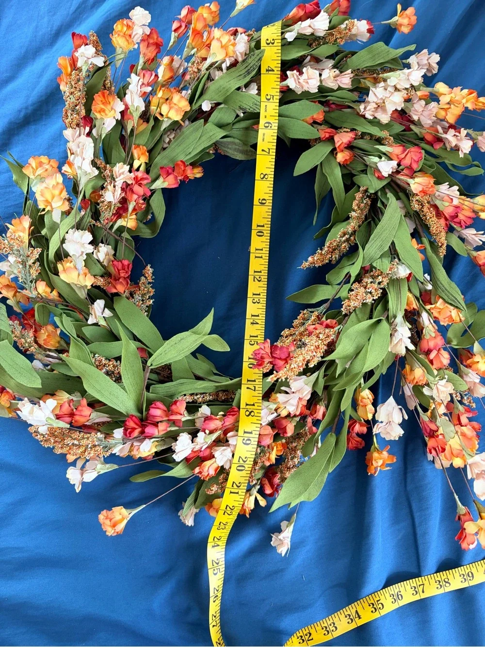 26” Fall Floral Grapevine Wreath Orange Cream Autumn Door Decor